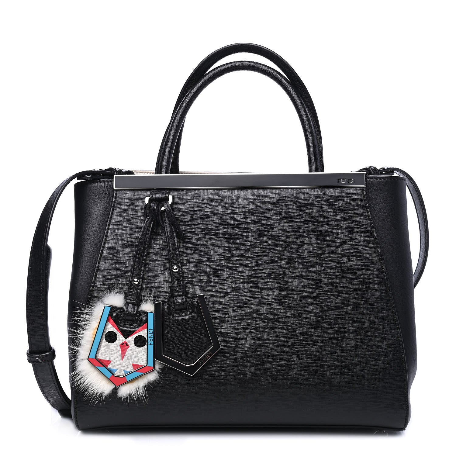 Fendi Vitello Elite Flamingo Mink Monster Charm Petite 2Jours Tote Black Multicolor 1 of 6