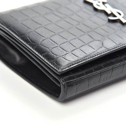 Saint Laurent Crocodile Embossed Calfskin Monogram Chain Wallet Black 8 of 10