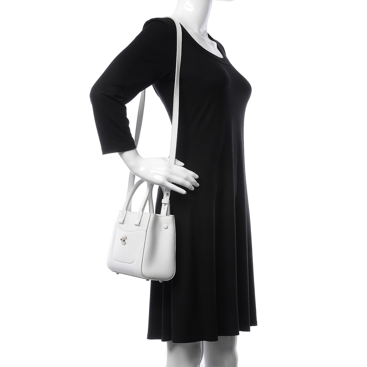 Grained Calfskin Mini Neo Executive Shopper Tote White