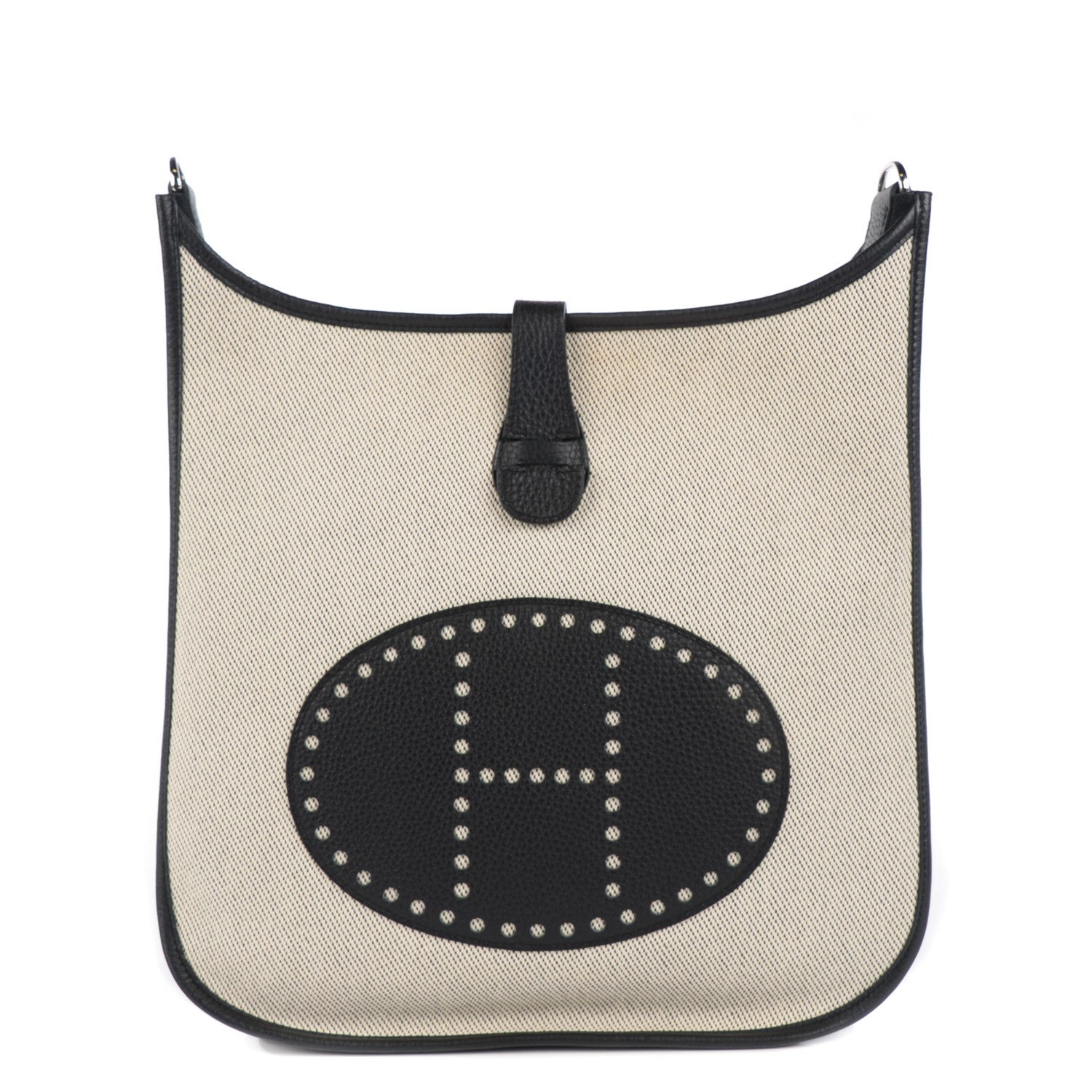 Hermes Toile Taurillon Clemence Evelyne III GM Ecru Black 1 of 14