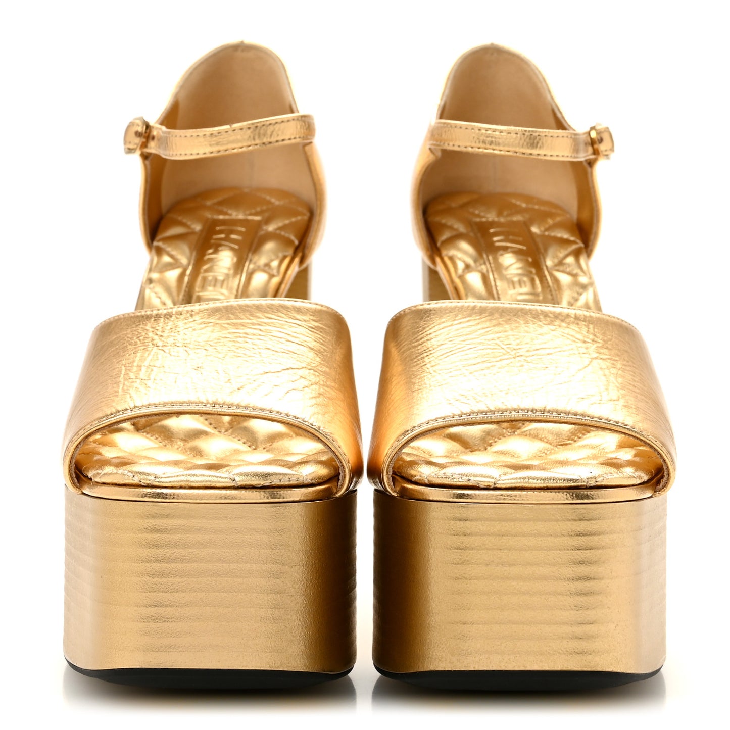 Laminated Crumpled Lambskin Platform Sandals 36.5 Gold