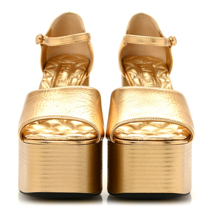 Chanel Laminated Crumpled Lambskin Platform Sandals 36.5 Gold 3 of 10