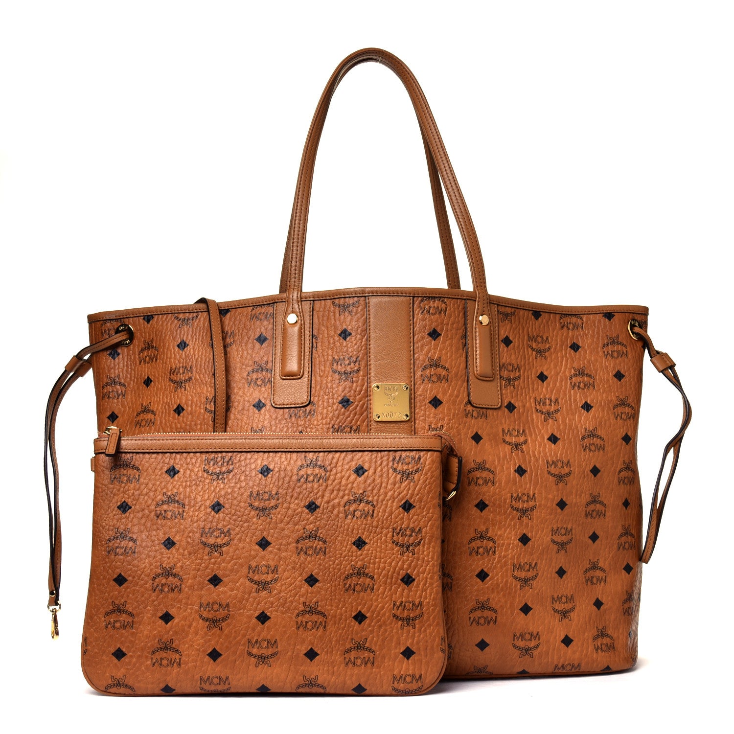 MCM Visetos Large Liz Reversible Shopper Tote Cognac 1 of 9