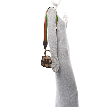 Gucci Monogram Jumbo GG Textured Dollar Calfskin Web Mini Bamboo 1947 Top Handle Bag Camel Ebony New Acero 2 of 11