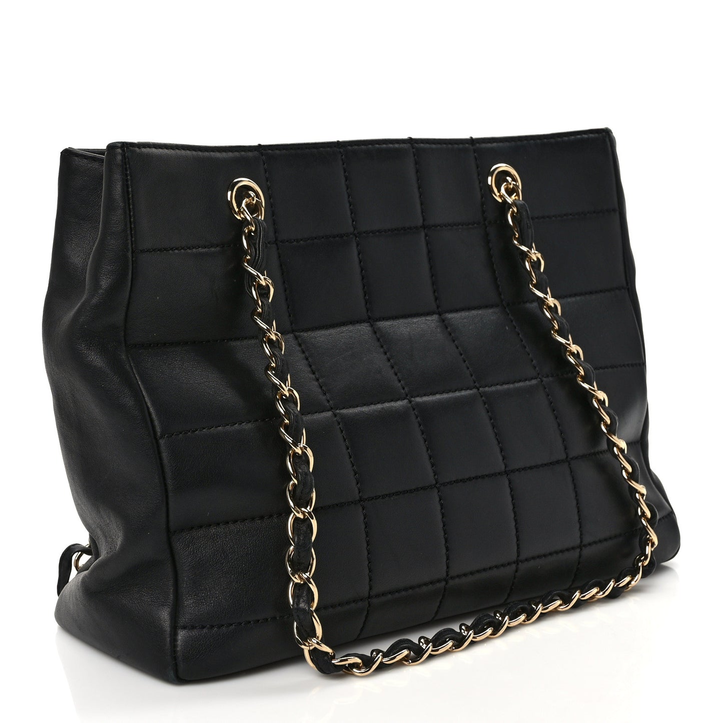 Calfskin Stitched Chocolate Bar Shopping Tote Black