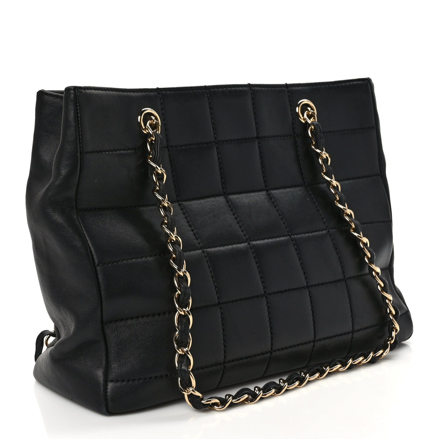 Chanel Calfskin Stitched Chocolate Bar Shopping Tote Black 3 of 12