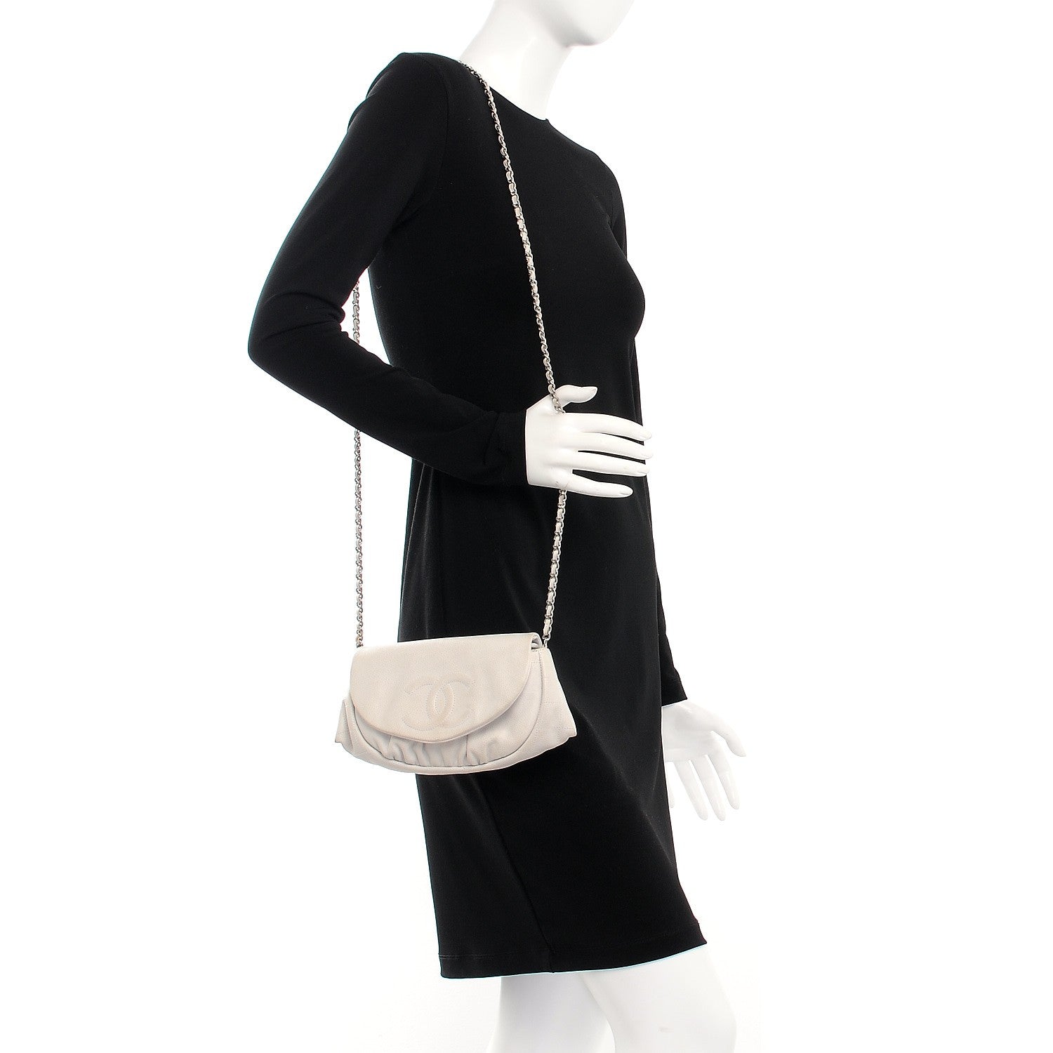 Chanel Caviar Half Moon Wallet On Chain WOC White 2 of 14