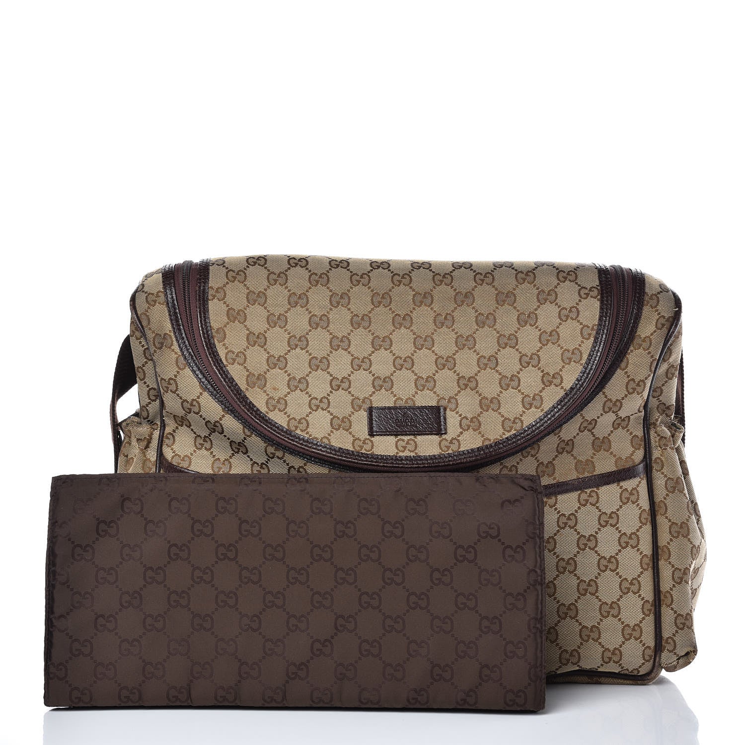 Gucci Monogram Natural Pigskin Large Diaper Bag Beige Ebony Cocoa Dark Chocolate 16 of 18