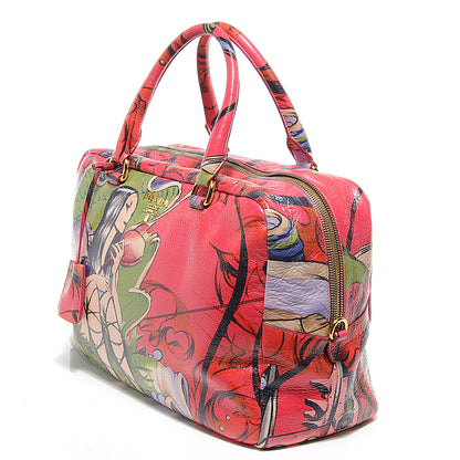 Prada X JAMES JEAN Cervo Lux Fairy Print Medium Boston Bag Peonia 3 of 10