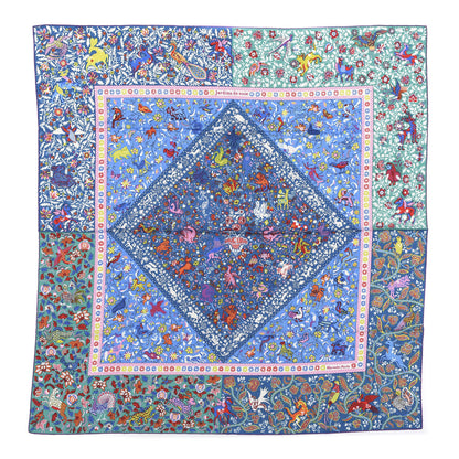 Hermes Cashmere Silk Jardins De Soie Shawl 140 Blue Vert Rose 1 of 5