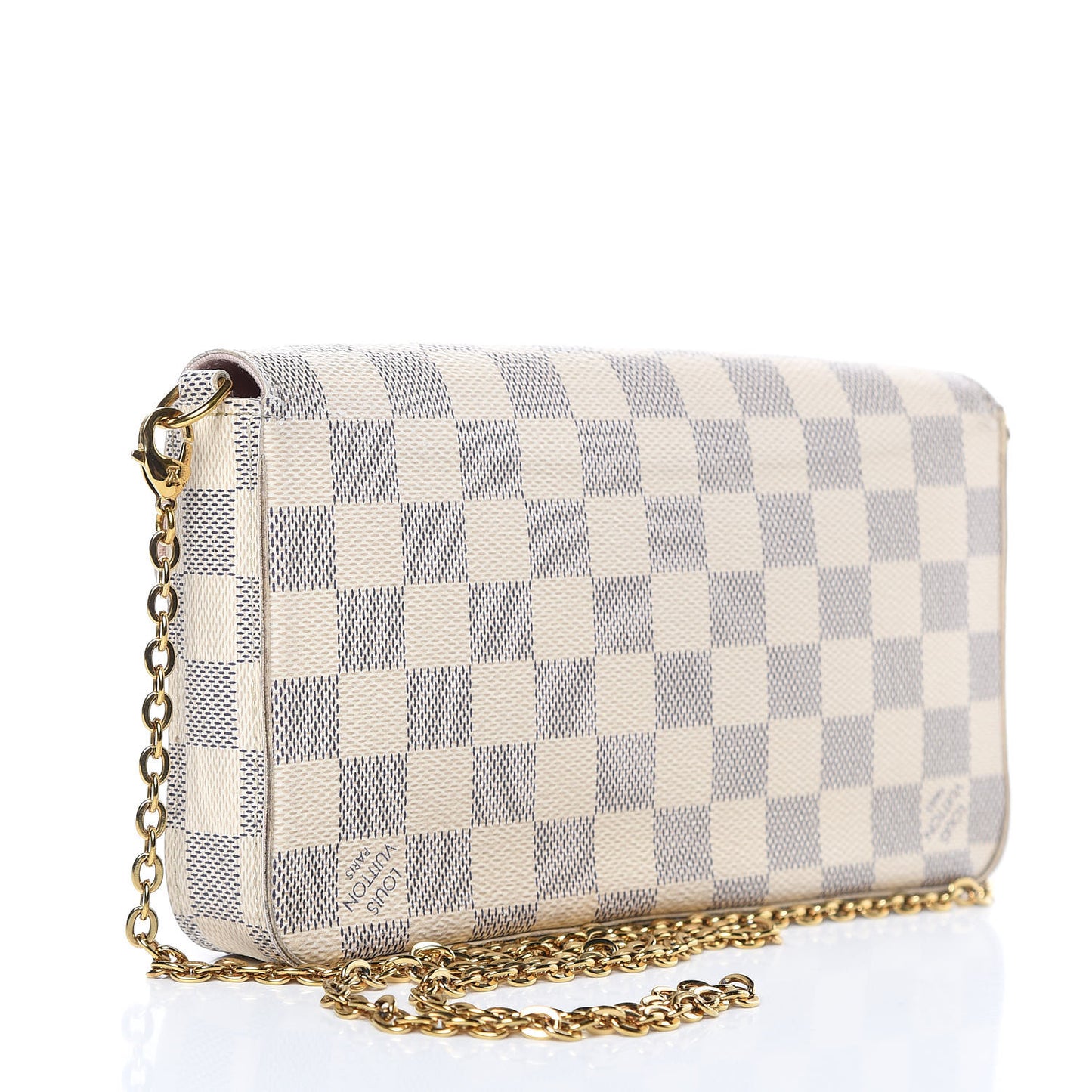 Damier Azur Pochette Felicie Chain Wallet Rose Ballerine