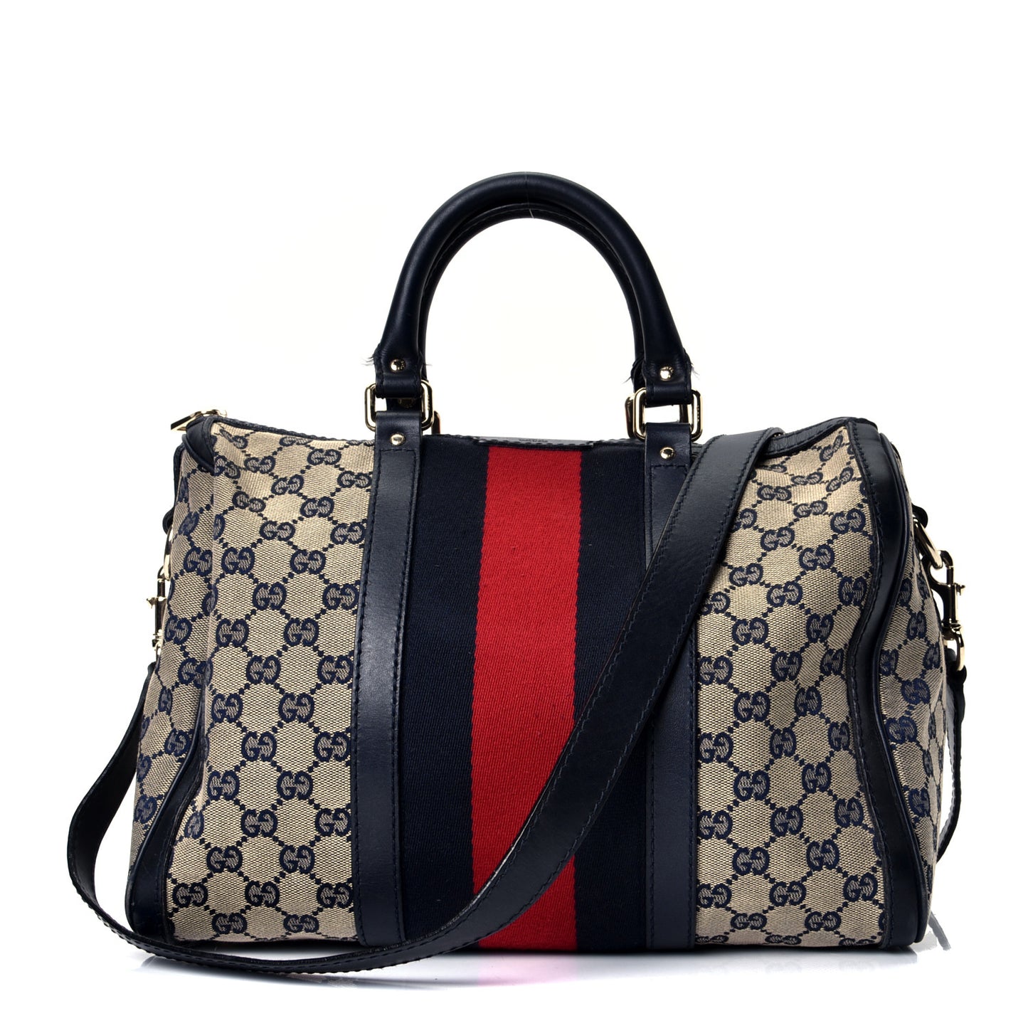 Monogram Selleria Calfskin Vintage Web Medium Boston Beige Blue