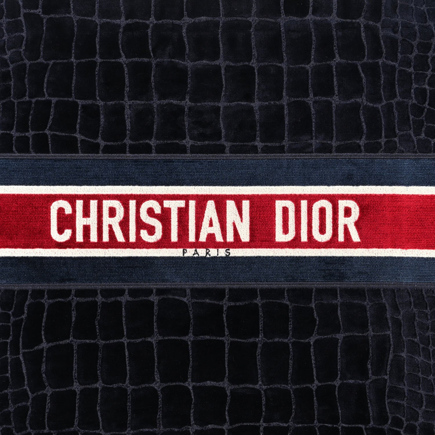 Christian Dior Velvet Mizza Embroidered Large Croc Book Tote Bleu Multicolor 7 of 9