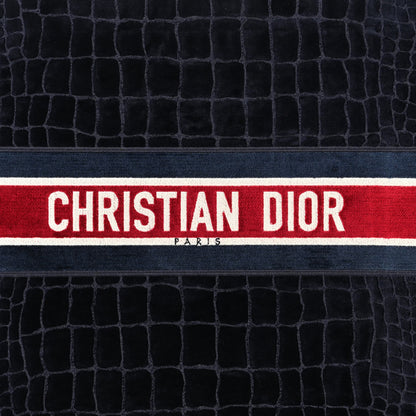 Christian Dior Velvet Mizza Embroidered Large Croc Book Tote Bleu Multicolor 7 of 9