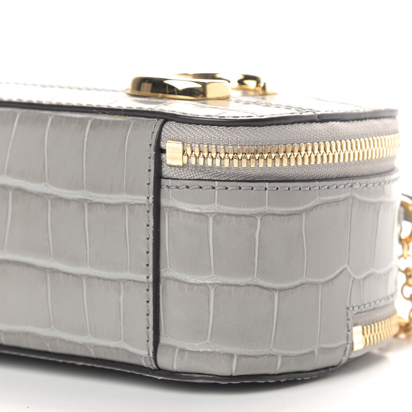 Calfskin Crocodile Embossed Mini C Vanity Bag Stormy Grey
