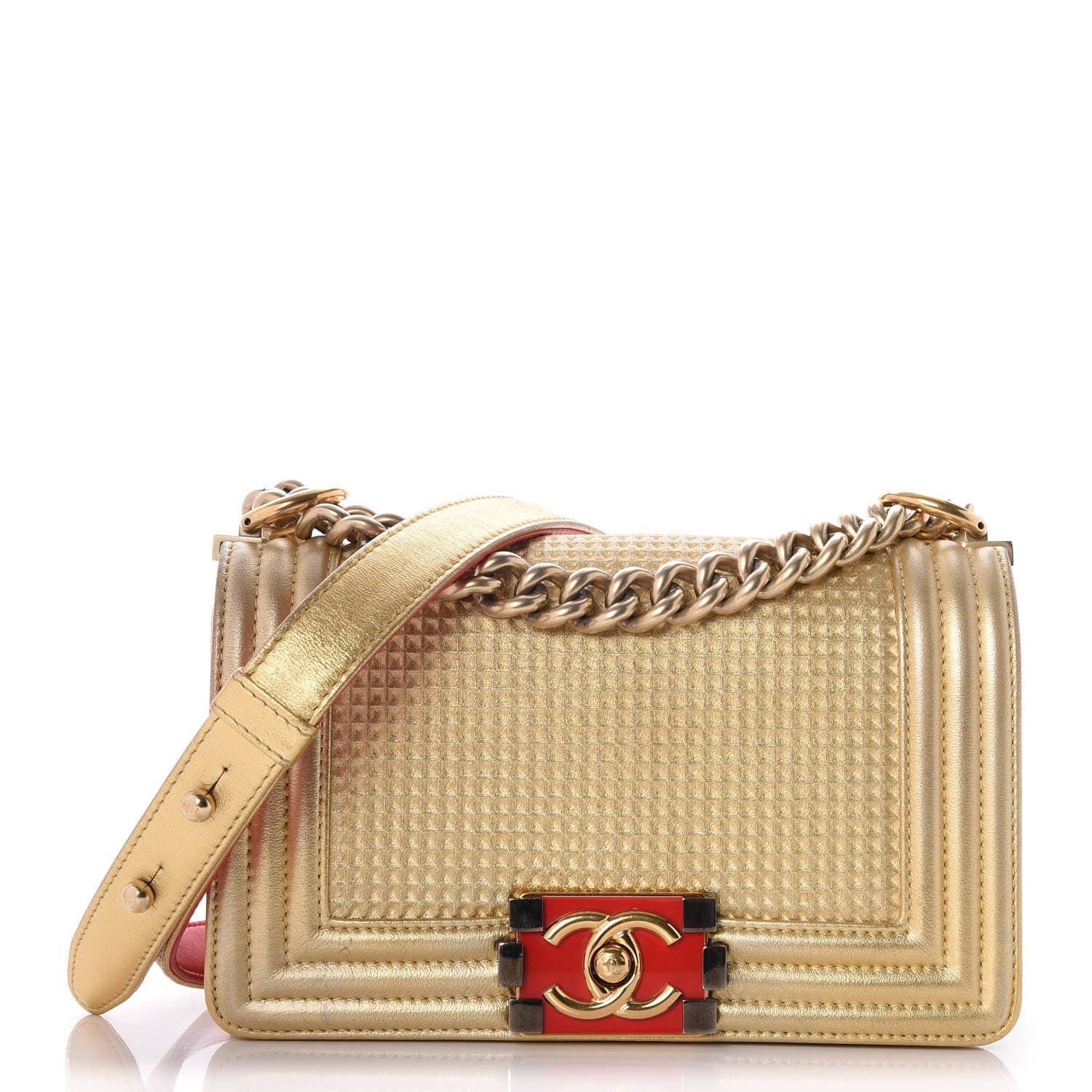 Chanel Metallic Lambskin Embossed Small Cube Boy Flap Gold 1 of 7