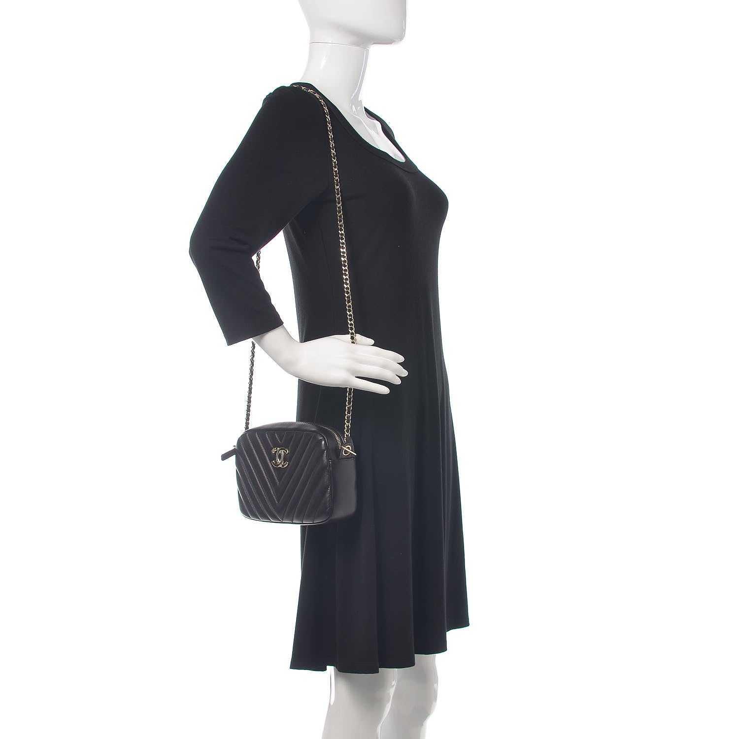 Chanel Lambskin Chevron Quilted Camera Case Black 2 of 12