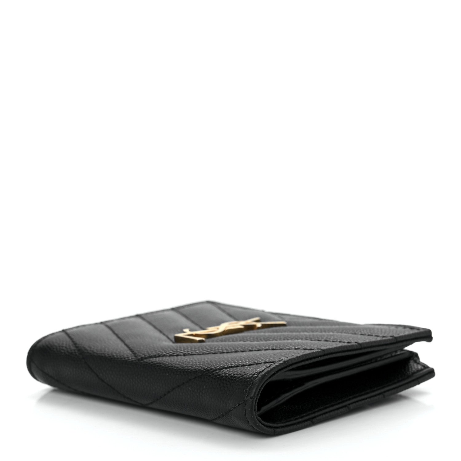 Saint Laurent Grain De Poudre Matelasse Chevron Monogram Zipped Card Case Black 8 of 10