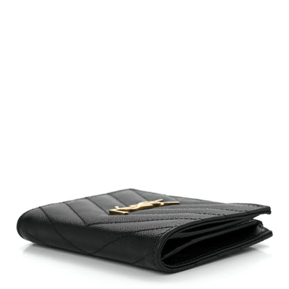 Saint Laurent Grain De Poudre Matelasse Chevron Monogram Zipped Card Case Black 8 of 10