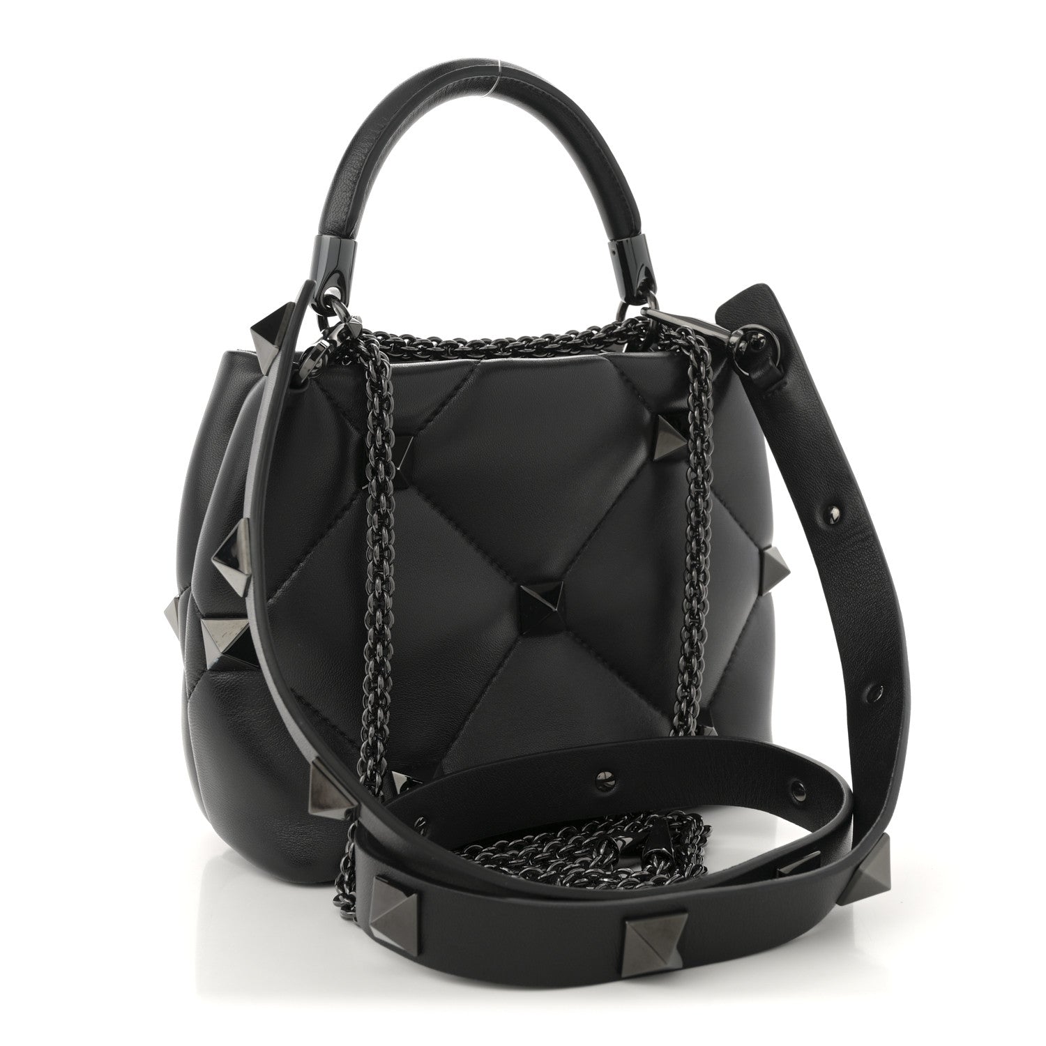 Valentino Garavani Nappa Monochrome Small Roman Stud The Handle Bag Black 3 of 9