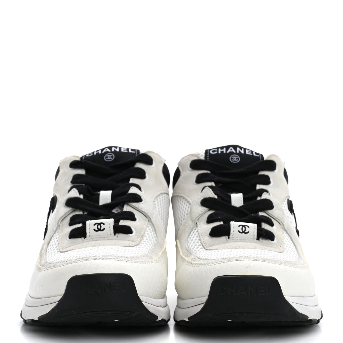 Mesh Suede Calfskin Grained Calfskin Womens CC Sneakers 37.5 White Black