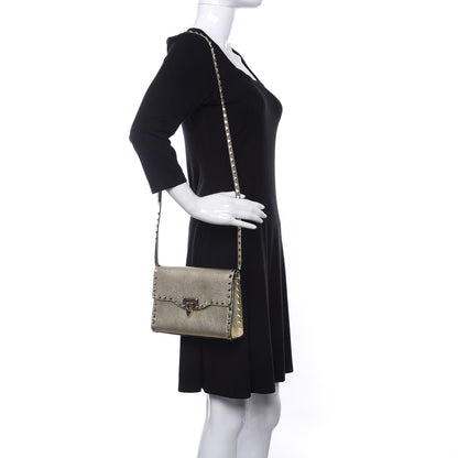 Valentino Garavani Metallic Pebbled Calfskin Medium Rockstud Flip Lock Crossbody Bag Platino 2 of 10