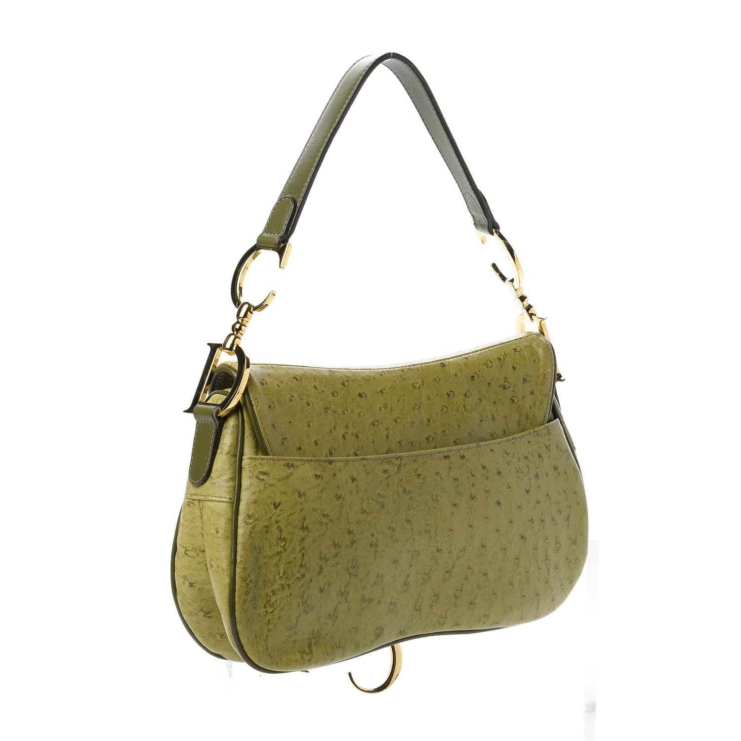 Christian Dior Ostrich Double Saddle Bag Green 3 of 11