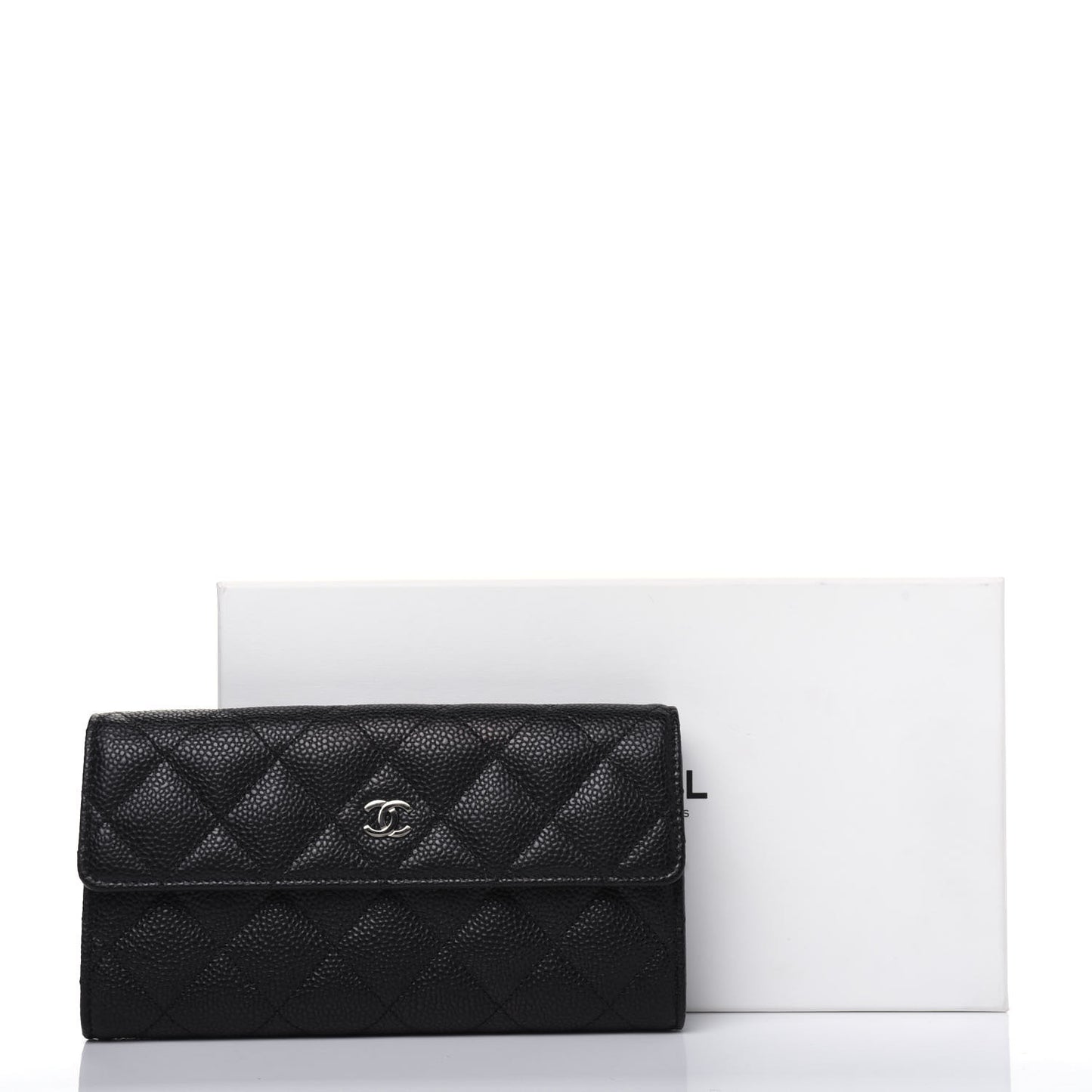 Caviar Quilted Large Gusset Flap Wallet Black