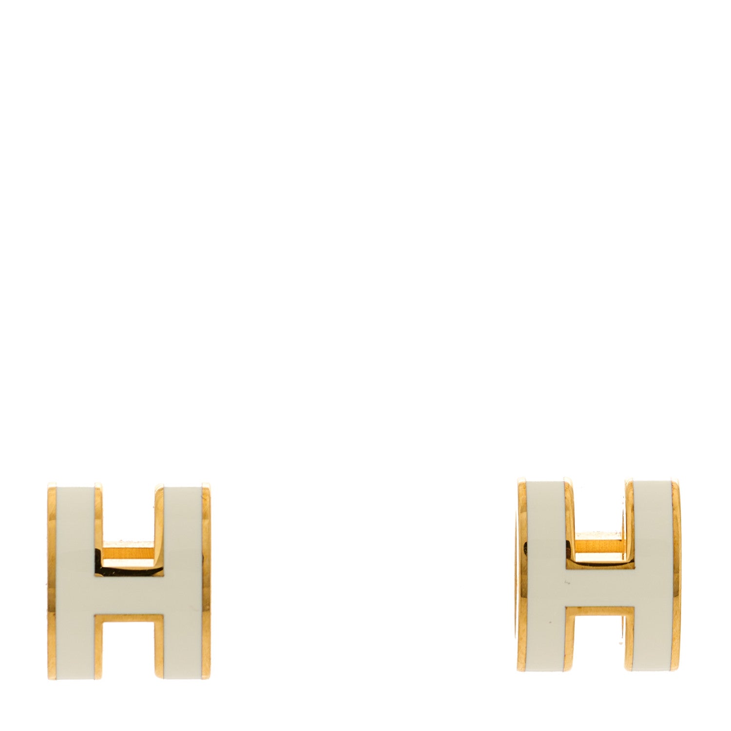 Hermes Gold Lacquered Mini Pop H Earrings White 1 of 5