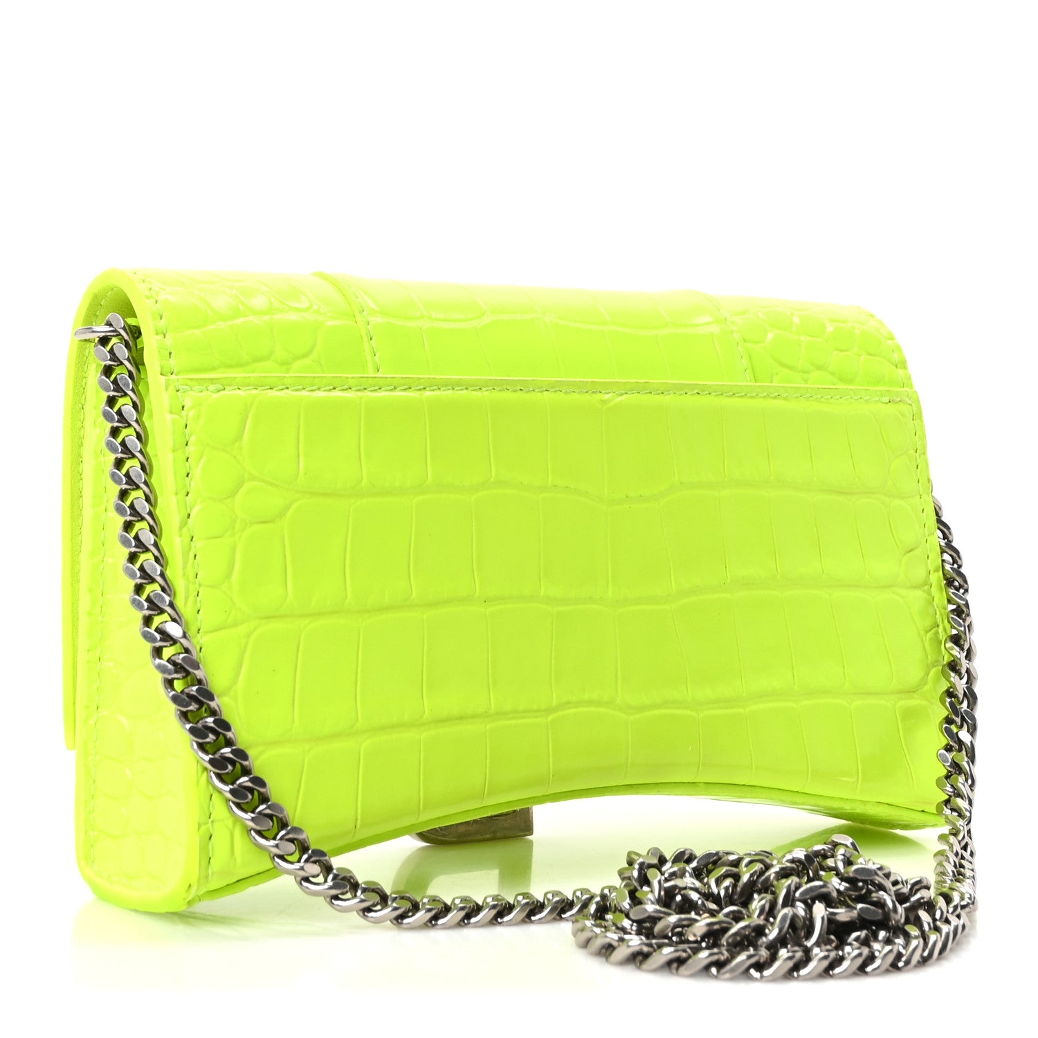 Balenciaga Shiny Calfskin Crocodile Embossed Hourglass Chain Bag Fluo Yellow 2 of 9