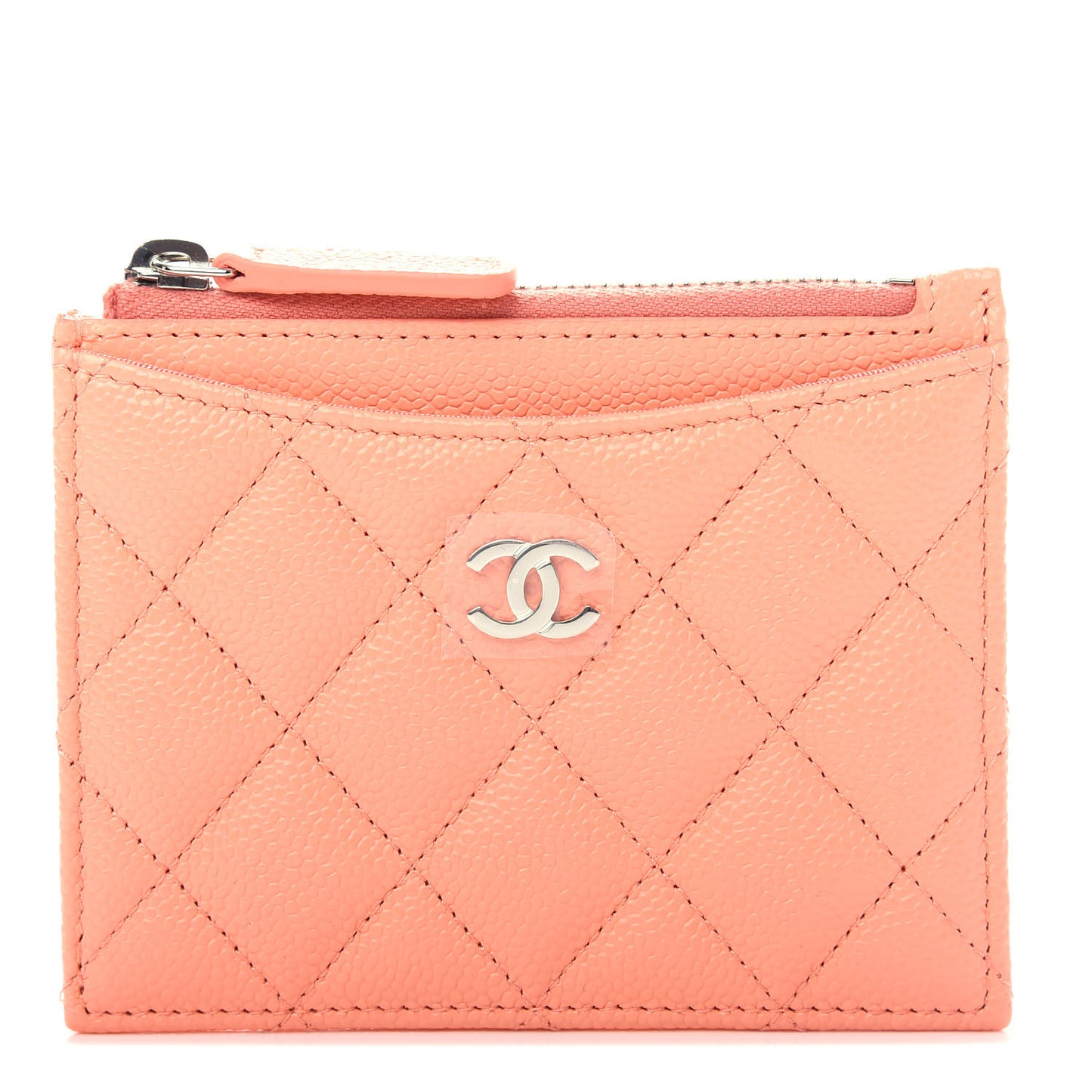 Caviar Quilted CC Zip Card Holder Orange