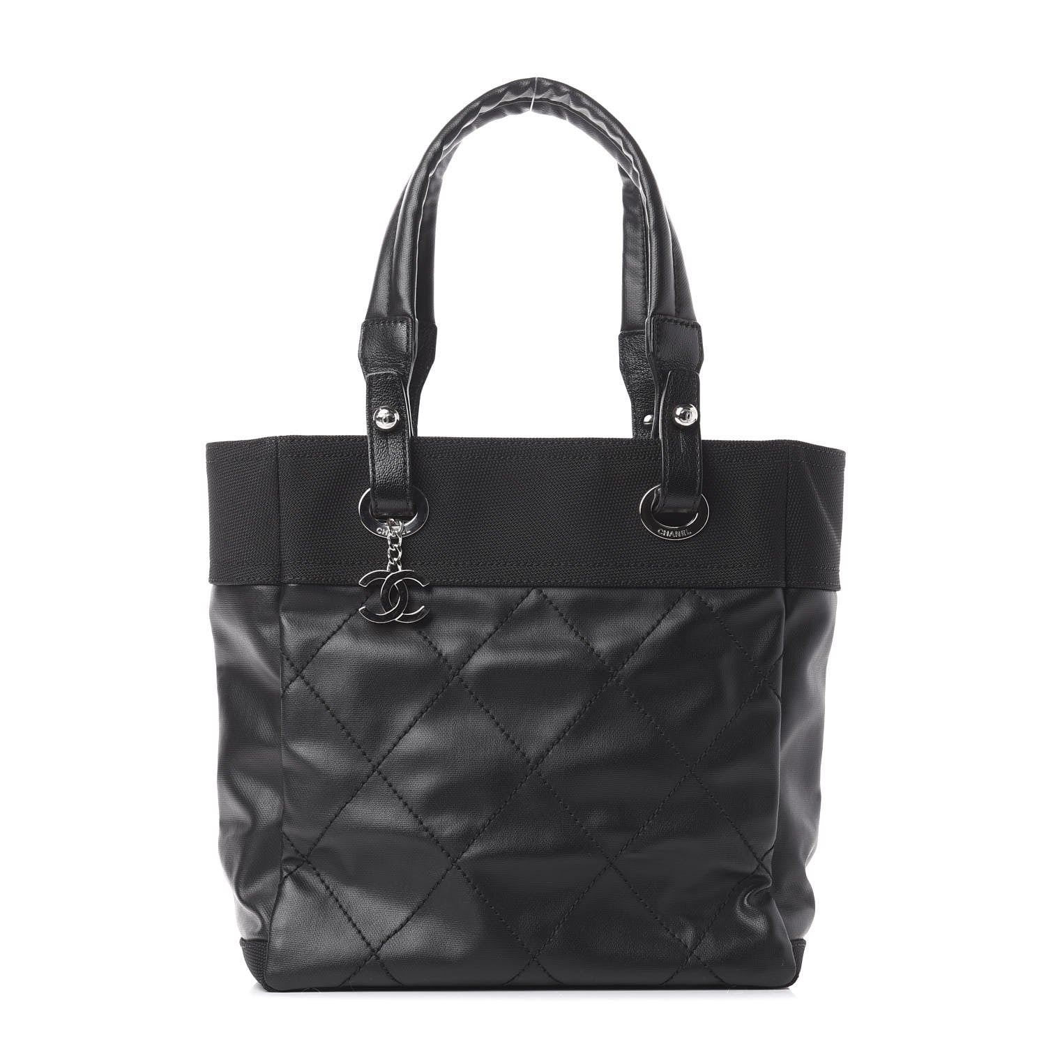 Chanel Coated Canvas Quilted Small Paris Biarritz Tote Black 1 of 9
