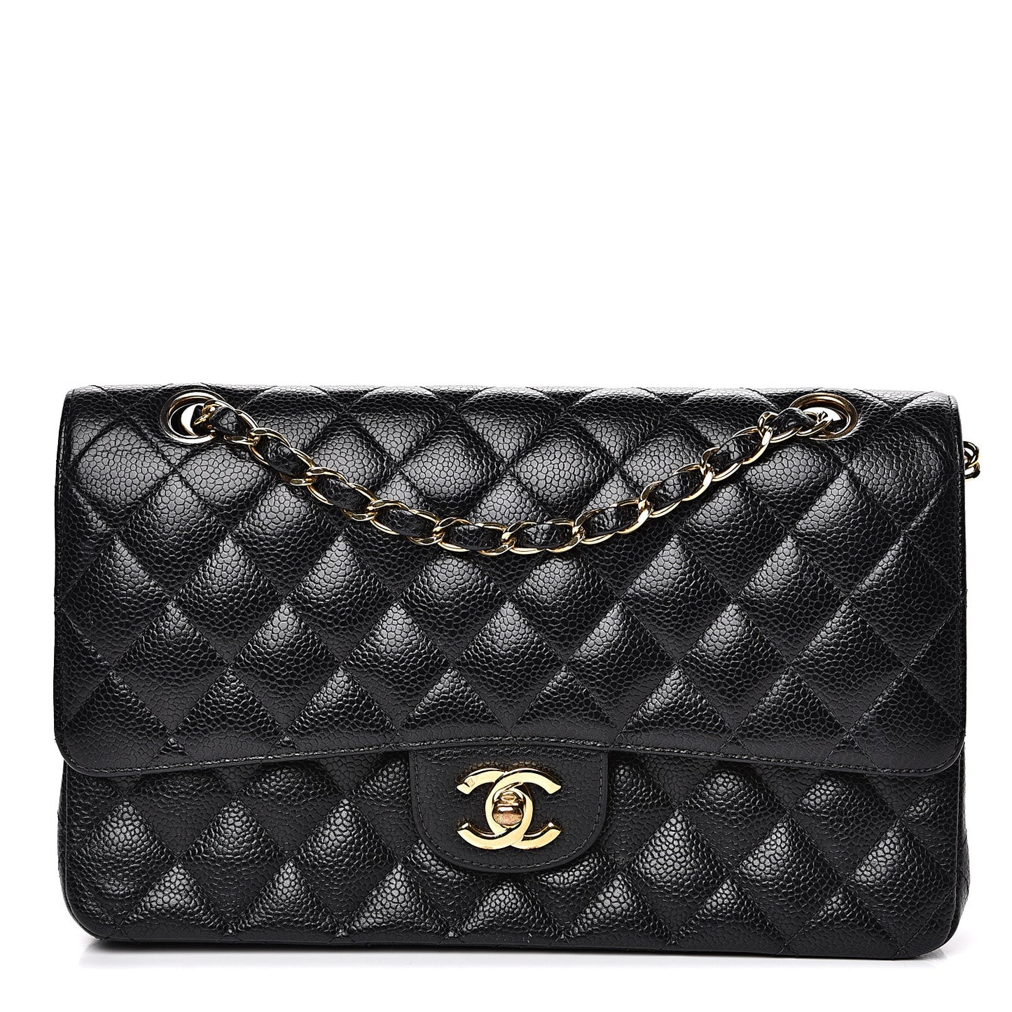 Caviar Quilted Medium Double Flap Black