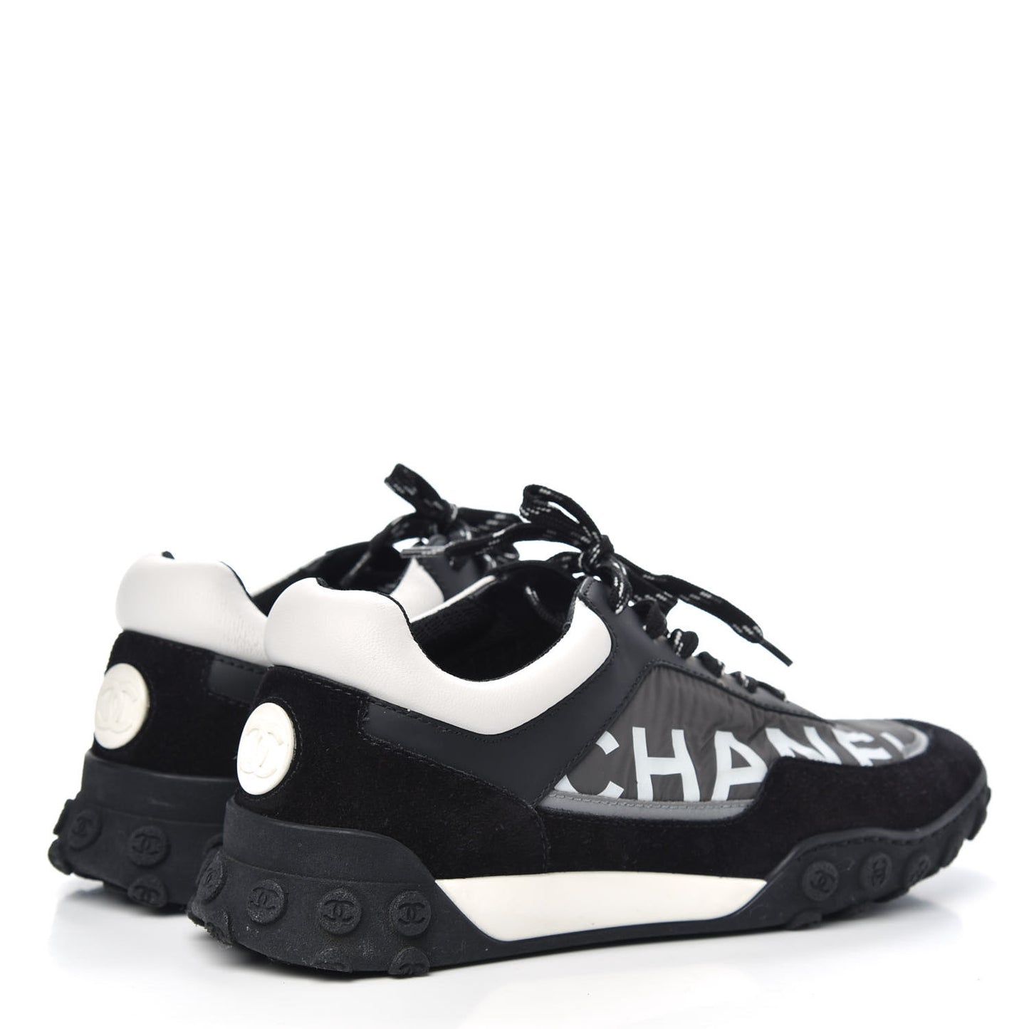 Nylon Calfskin CC Sneakers 38 Black Grey White