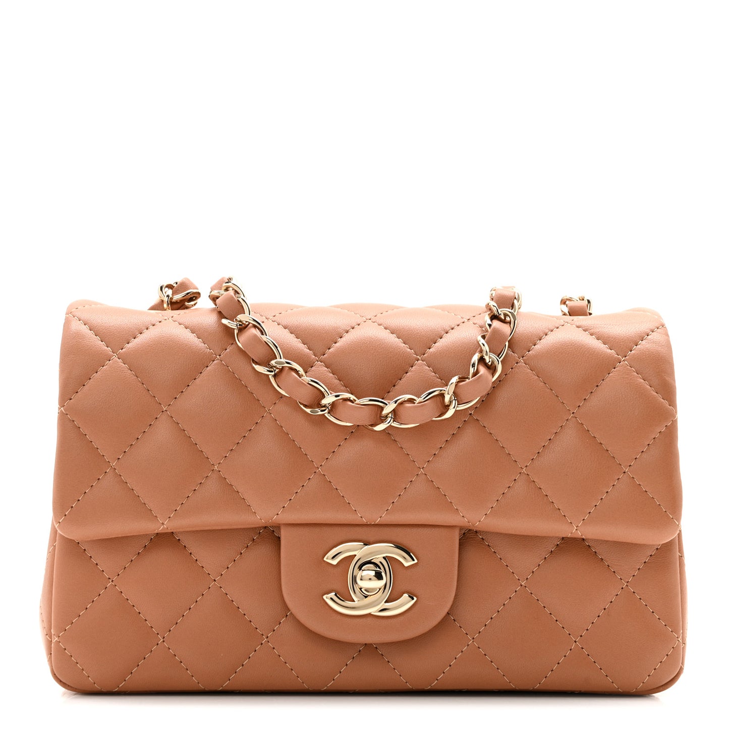 Lambskin Quilted Mini Rectangular Flap Brown