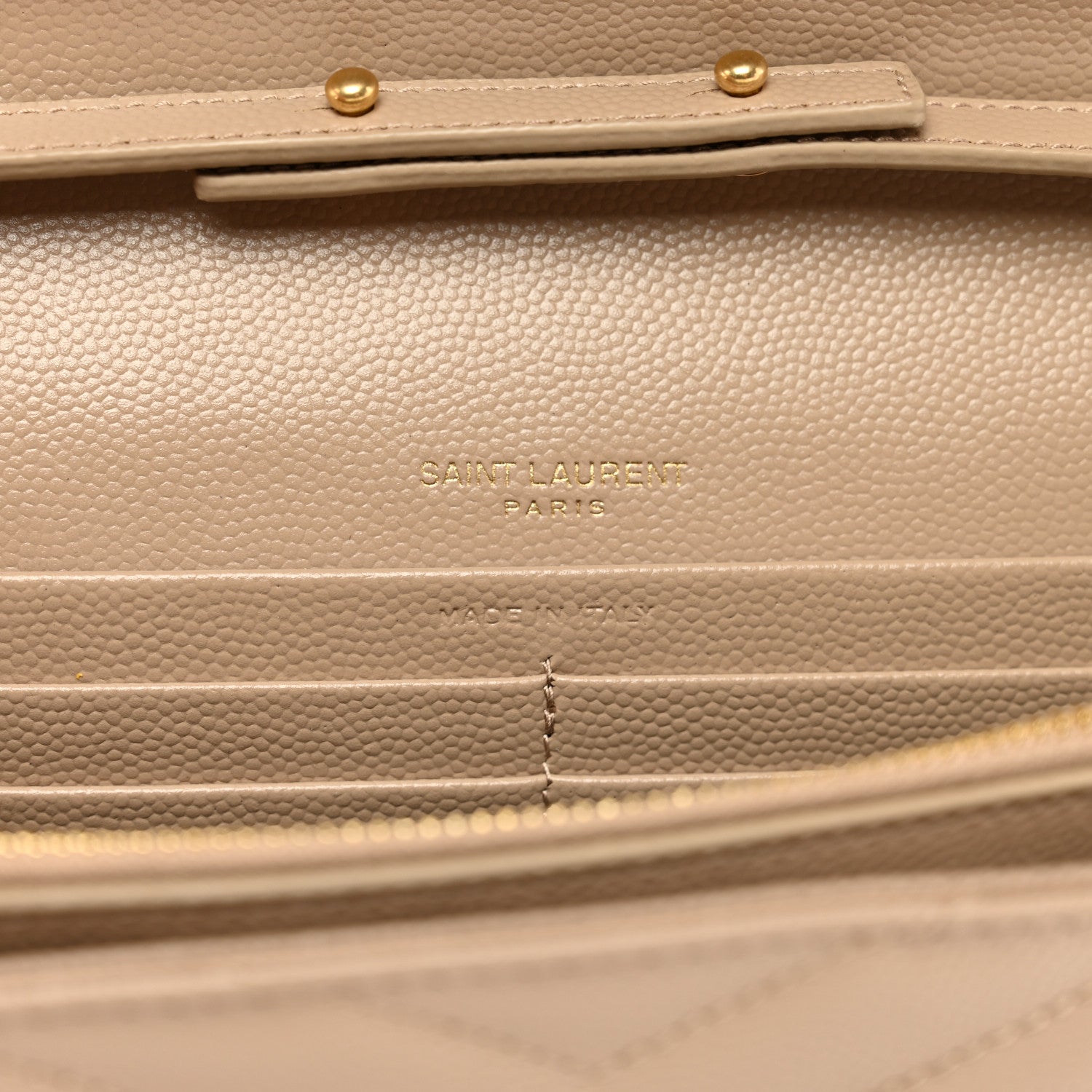 Saint Laurent Grain De Poudre Matelasse Chevron Monogram Chain Wallet Dark Beige 7 of 10