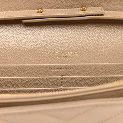 Saint Laurent Grain De Poudre Matelasse Chevron Monogram Chain Wallet Dark Beige 7 of 10