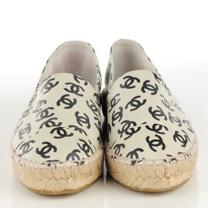 Chanel Lambskin Printed CC Espadrilles 38 White Black 2 of 6