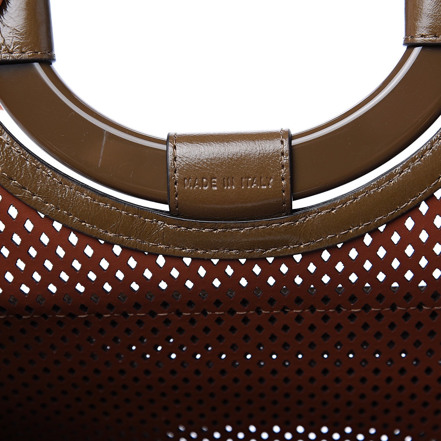 Fendi Vitello Liberty Glossy Lambskin Perforated Large Runaway Shopper Tote White Ice Rust Maya 6 of 11