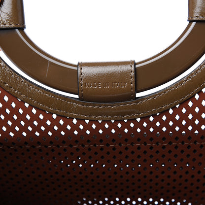 Fendi Vitello Liberty Glossy Lambskin Perforated Large Runaway Shopper Tote White Ice Rust Maya 6 of 11