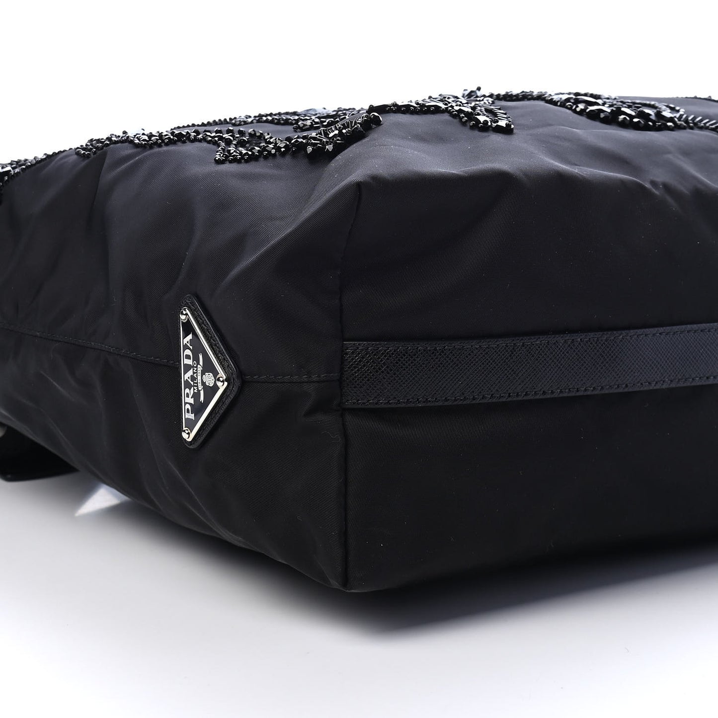 Tessuto Nylon Ricamo Sequin Embroidered Shopping Tote Black