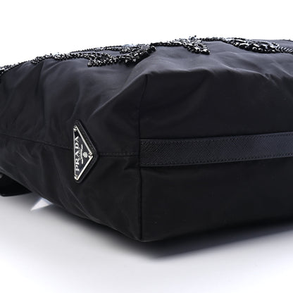 Prada Tessuto Nylon Ricamo Sequin Embroidered Shopping Tote Black 8 of 9