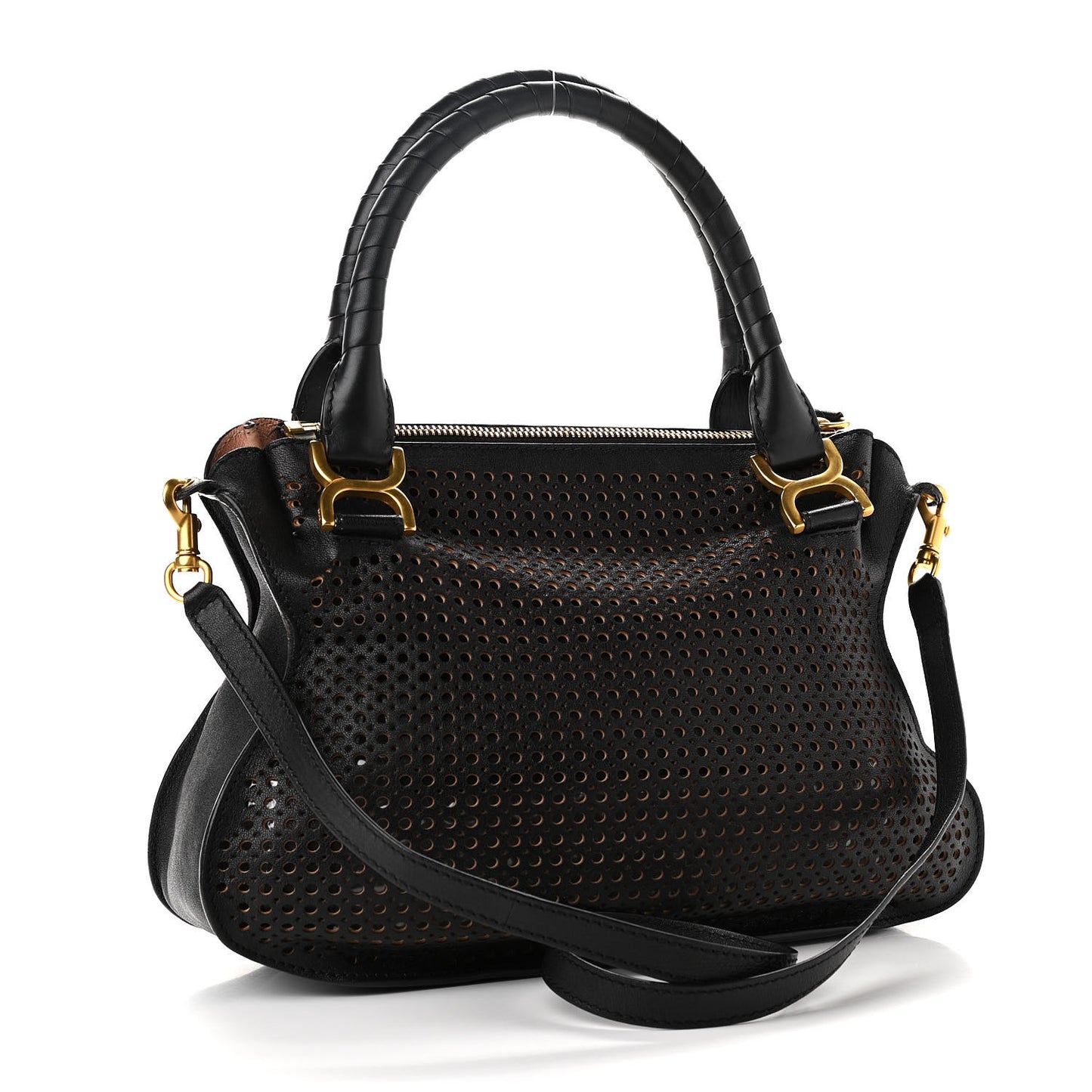 Calfskin Perforated Medium Marcie Satchel Black