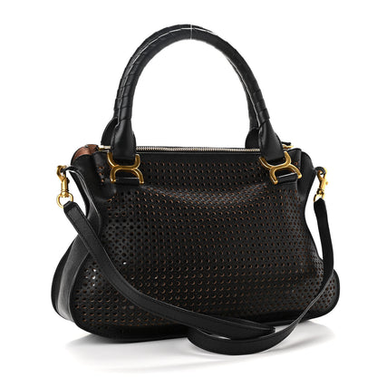 Chloe Calfskin Perforated Medium Marcie Satchel Black 3 of 14