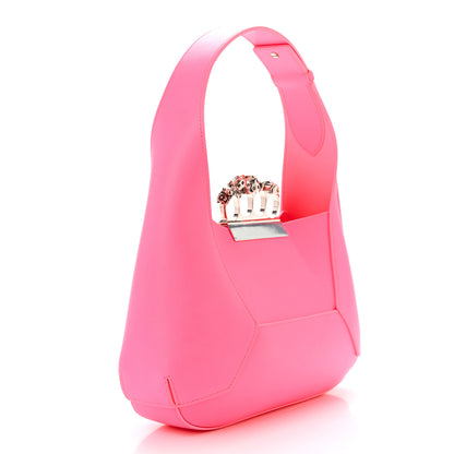 Alexander McQueen Smooth Calfskin Jeweled Hobo Bag Fluo Pink 4 of 11
