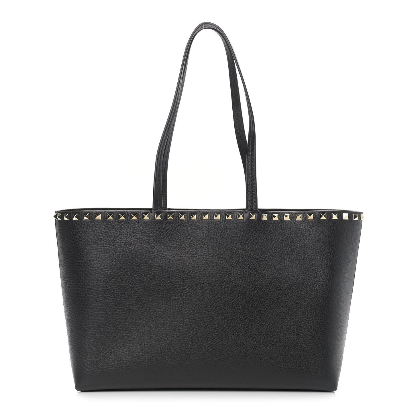 Grained Calfskin Small Rockstud Shoulder Tote Black