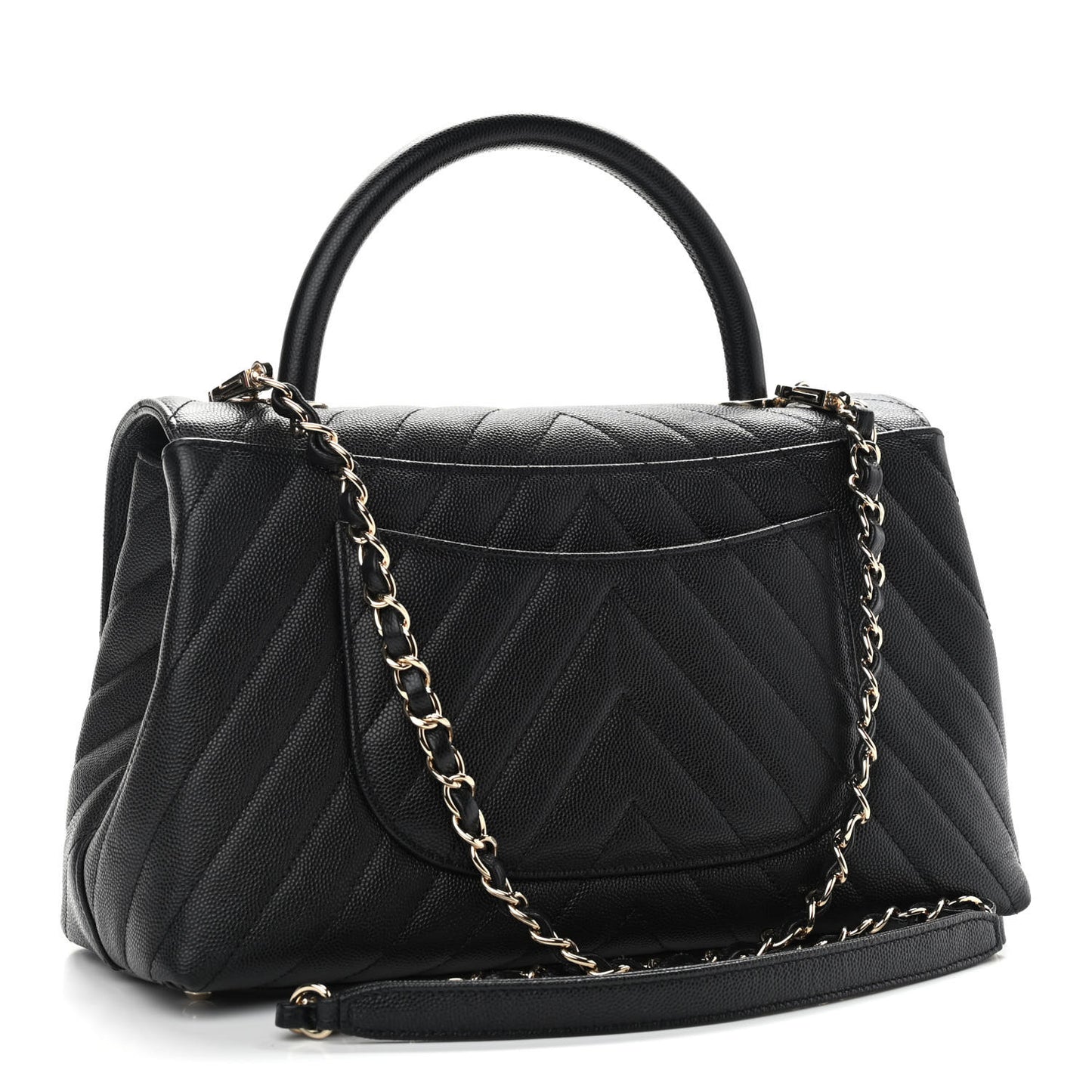 Caviar Chevron Quilted Small Coco Handle Flap Black