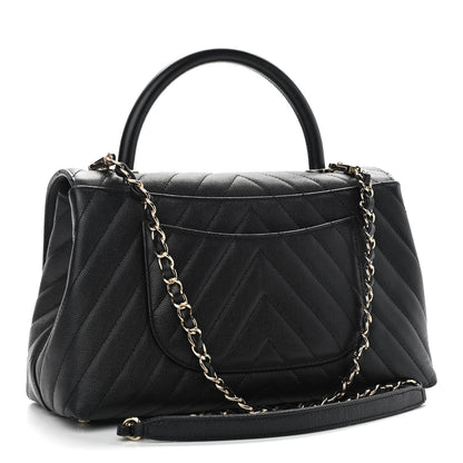 Chanel Caviar Chevron Quilted Small Coco Handle Flap Black 3 of 11
