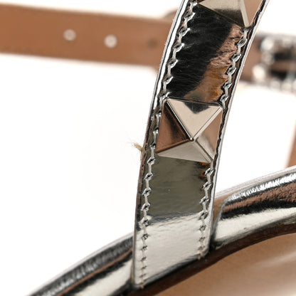 Valentino Garavani Metallic Pebbled Calfskin Rockstud Ankle Strap 65mm Pumps 40 Silver 12 of 13