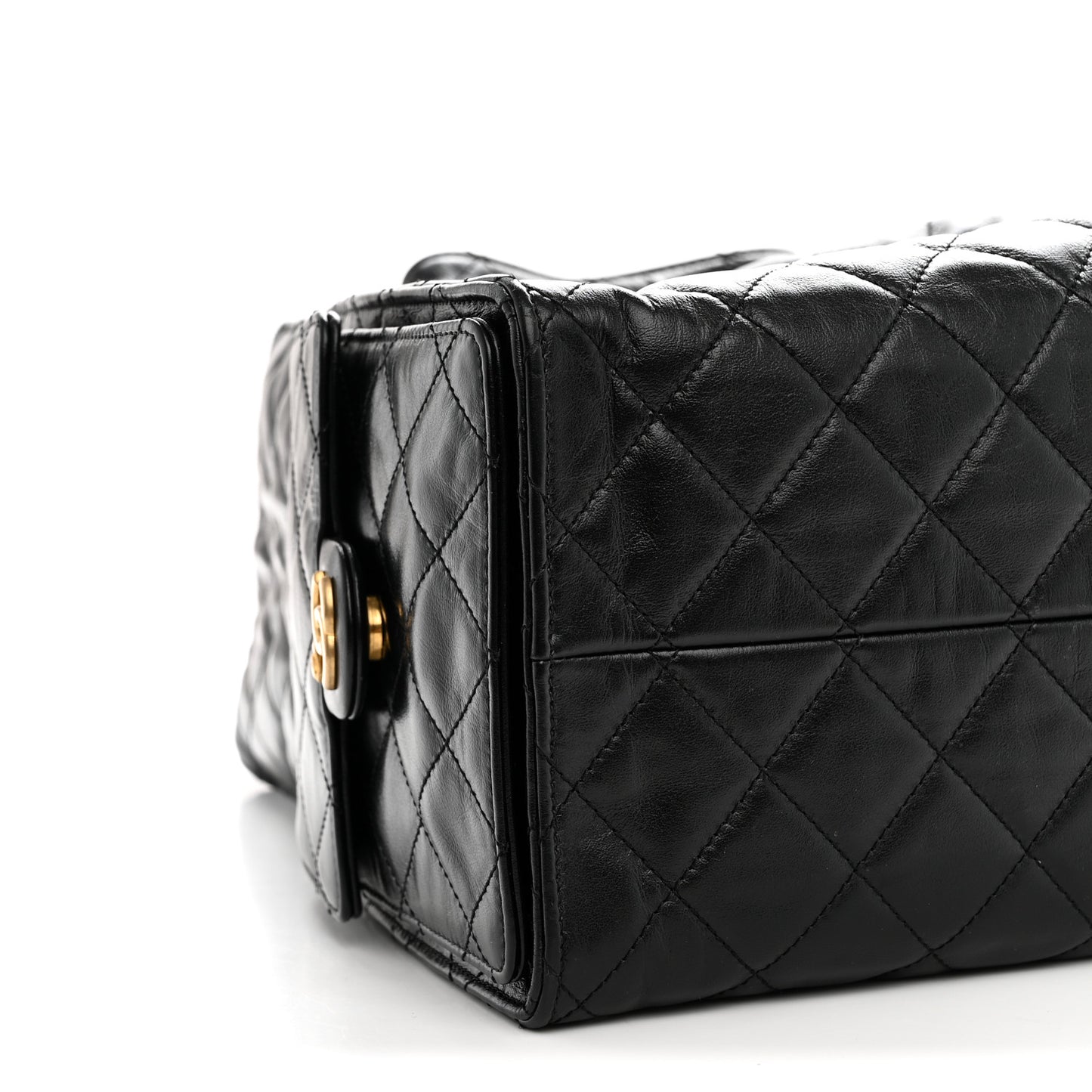 Shiny Crumpled Calfskin Quilted Medium Chanel 25 Handbag Black
